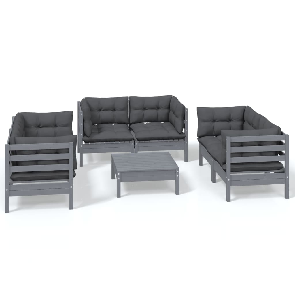 Set Divani da Giardino 7 pz con Cuscini Legno di Pino 3096252