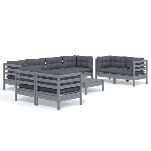 Set Divani da Giardino 9 pz con Cuscini Legno Massello di Pino 3096276