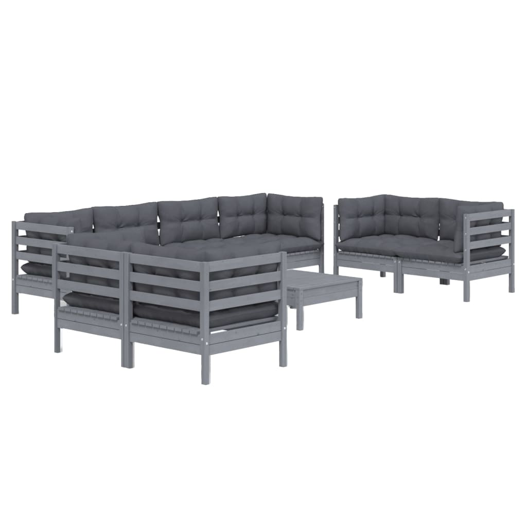 Set Divani da Giardino 9 pz con Cuscini Legno Massello di Pino 3096276