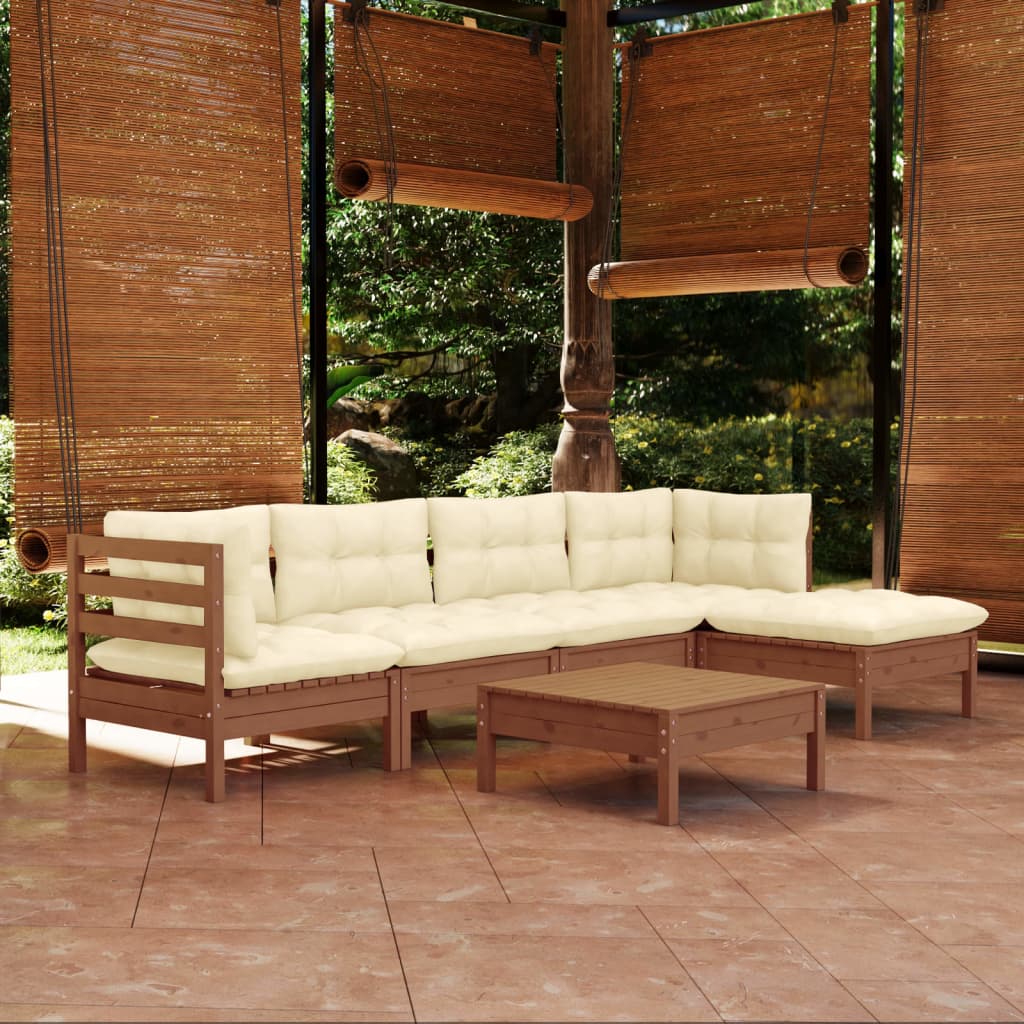 Set Divani da Giardino 6 pz con Cuscini Miele Legno di Pino 3096367