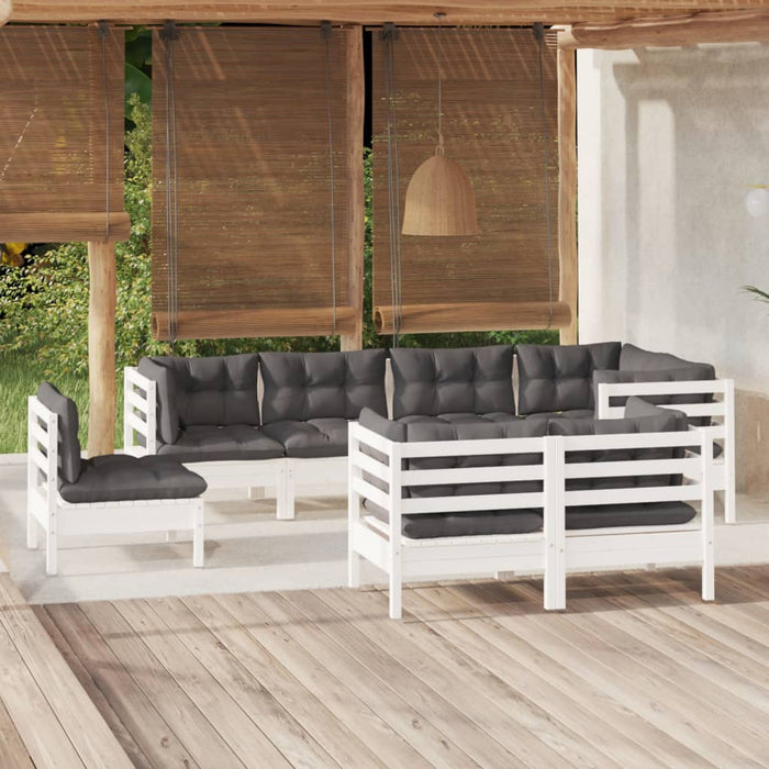 Set Divani da Giardino 8 pz con Cuscini Bianchi Legno di Pino 3096515