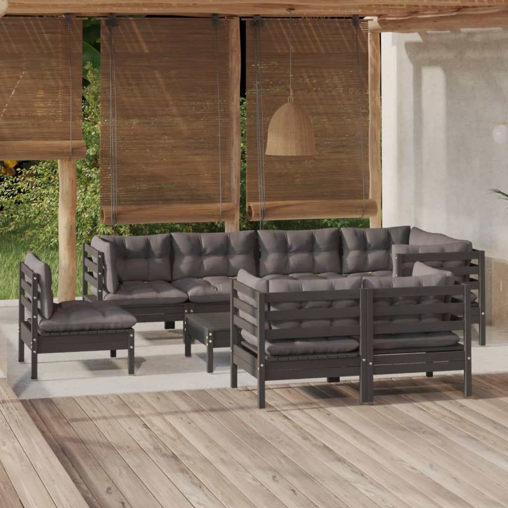 Set Divani da Giardino 9 pz con Cuscini Neri Legno di Pino cod mxl 43400