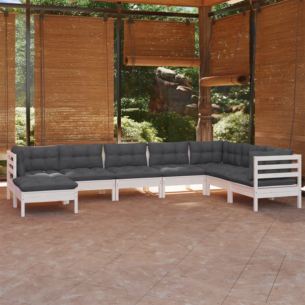 Set Divani da Giardino 8 pz con Cuscini Bianchi Legno di Pino 3096660