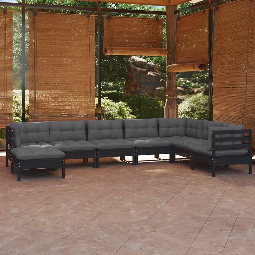 Set Divani da Giardino 8 pz con Cuscini Neri Legno di Pino cod mxl 43399