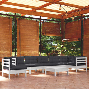 Set Divani da Giardino 9 pz con Cuscini Bianchi Legno di Pino 3096738