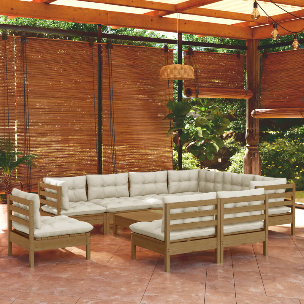 Set Salotto Giardino 10pz con Cuscini Marrone Ambra Legno Pino 3096752