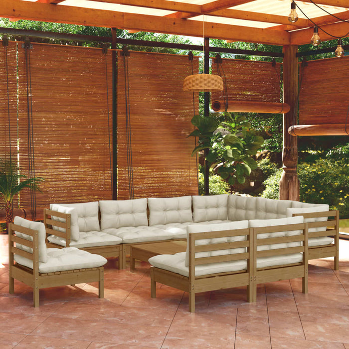 Set Salotto Giardino 10pz con Cuscini Marrone Ambra Legno Pino 3096752