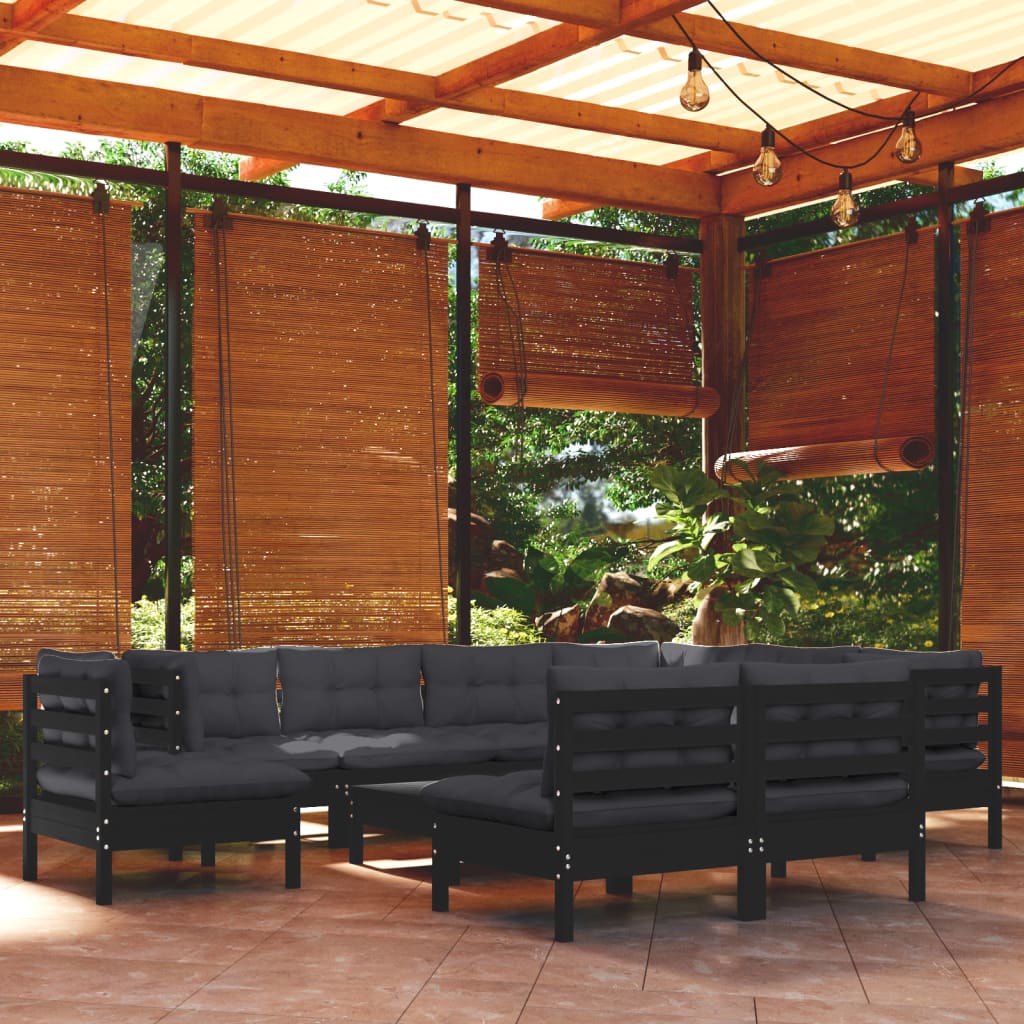 Set Divani da Giardino 10 pz con Cuscini Neri Legno di Pino cod mxl 43389