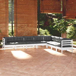 Set Divani da Giardino 8 pz con Cuscini Bianchi Legno di Pino 3096804