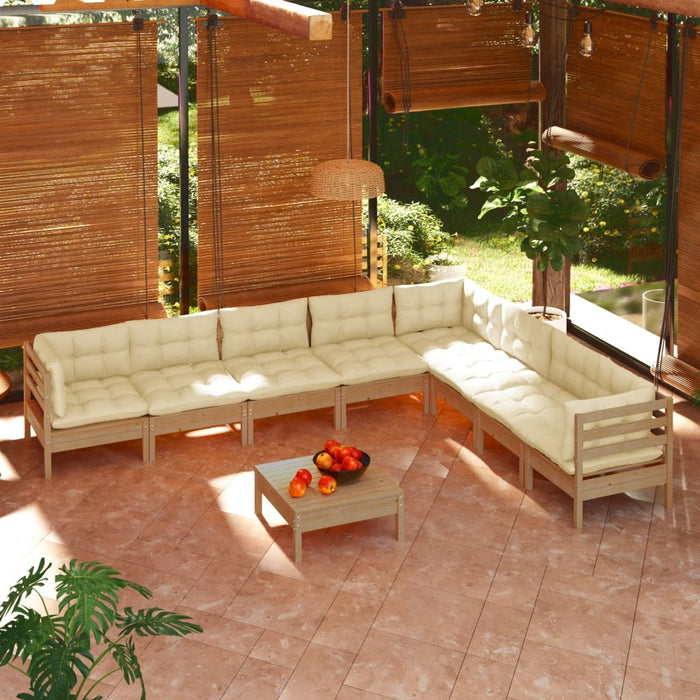 Set Divani da Giardino 9 pz con Cuscini Miele Legno di Pino 3096812