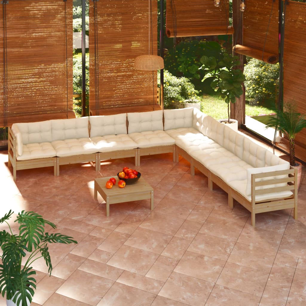 Set Divani da Giardino 10 pz con Cuscini Miele Legno di Pino 3096824