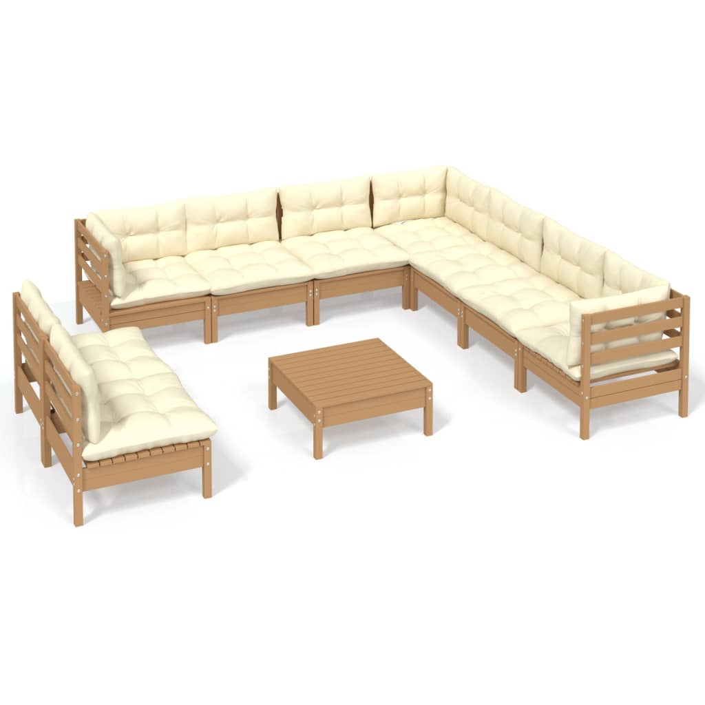 Set Divani da Giardino 10 pz con Cuscini Miele Legno di Pino 3096836