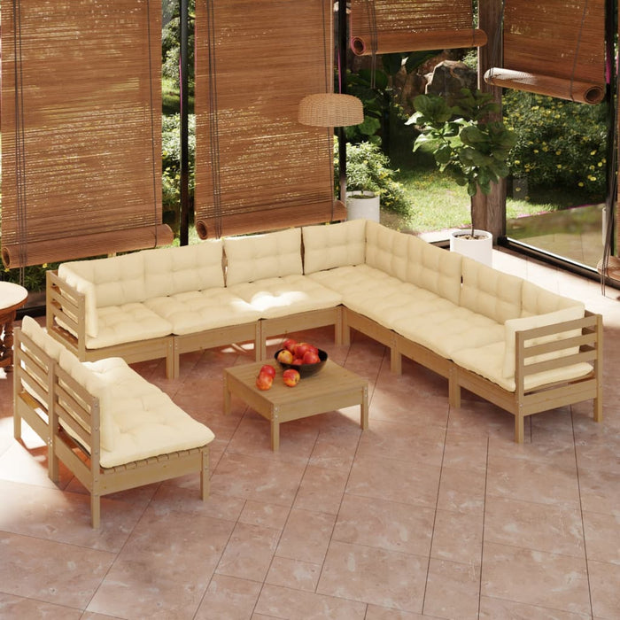 Set Divani da Giardino 10 pz con Cuscini Miele Legno di Pino 3096836