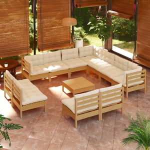 Set Divani da Giardino 12 pz con Cuscini Miele Legno di Pino 3096872