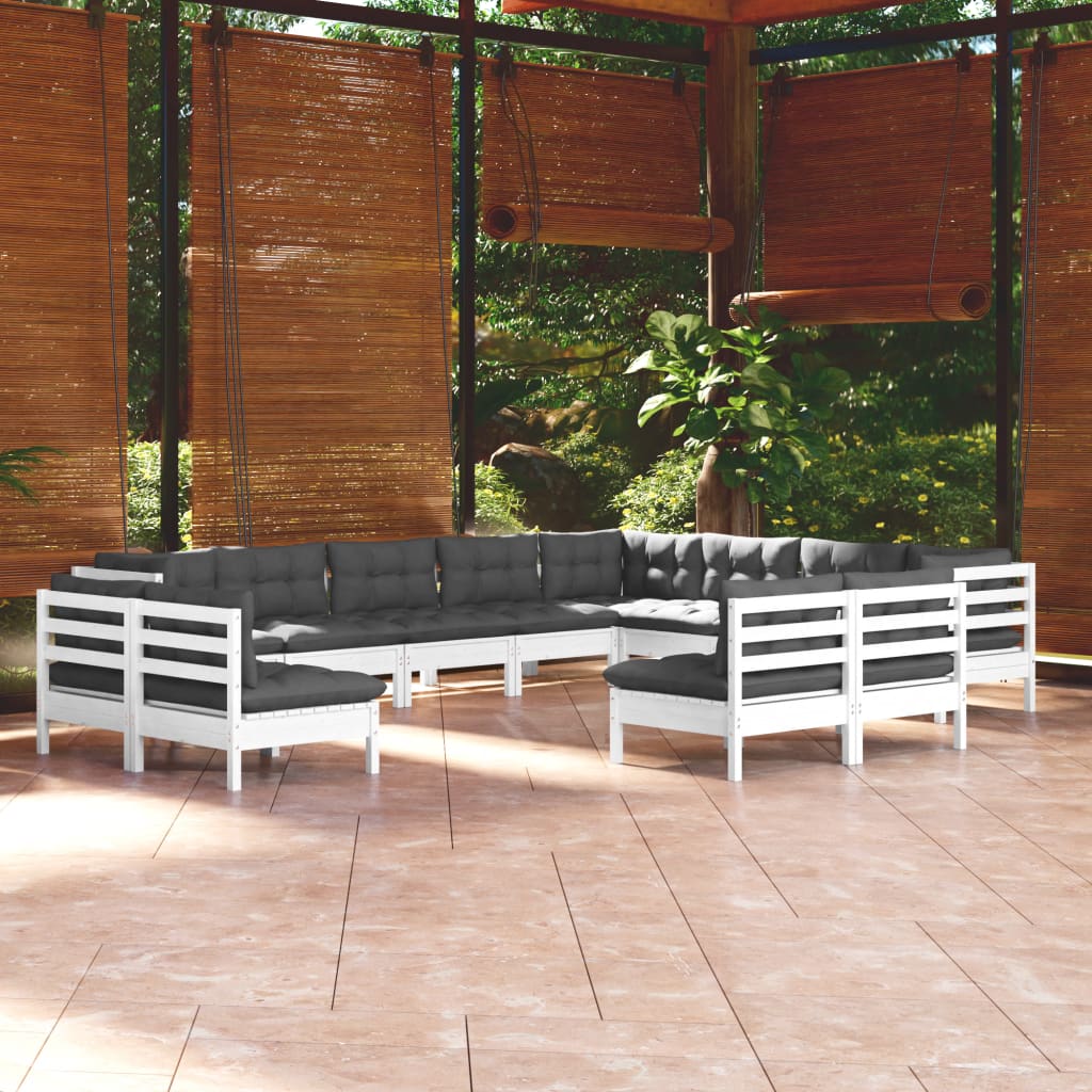 Set Divani da Giardino 12 pz con Cuscini Bianchi Legno di Pino 3096876