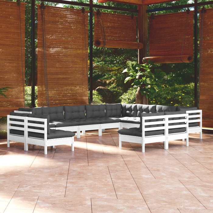 Set Divani da Giardino 12 pz con Cuscini Bianchi Legno di Pino 3096876