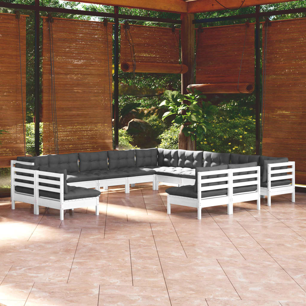 Set Divani da Giardino 13 pz con Cuscini Bianchi Legno di Pino cod mxl 39264