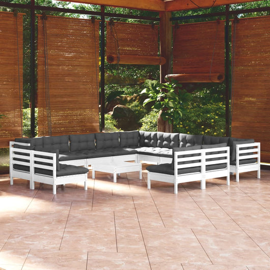 Set Divani da Giardino 14 pz con Cuscini Bianchi Legno di Pino cod mxl 44371