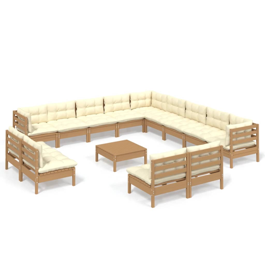 Set Divani da Giardino 14 pz con Cuscini Miele Legno di Pino 3096896