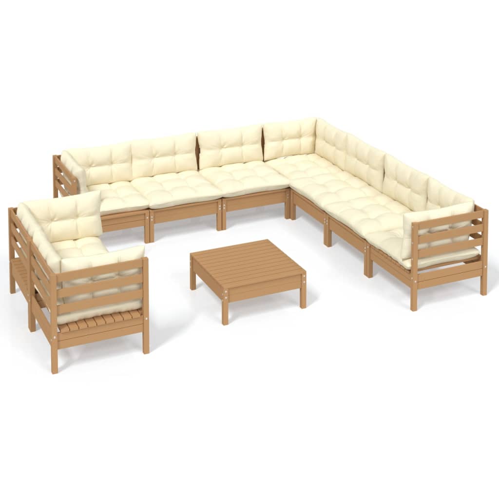 Set Divani da Giardino 10 pz con Cuscini Miele Legno di Pino 3096908