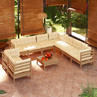 Set Divani da Giardino 10 pz con Cuscini Miele Legno di Pino 3096908