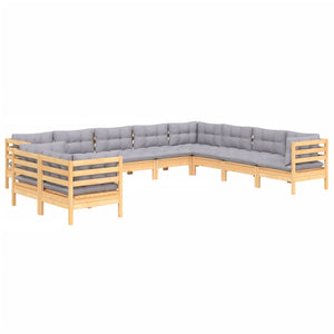 Set Divani da Giardino 10 pz con Cuscini Grigi Massello di Pino 3096910