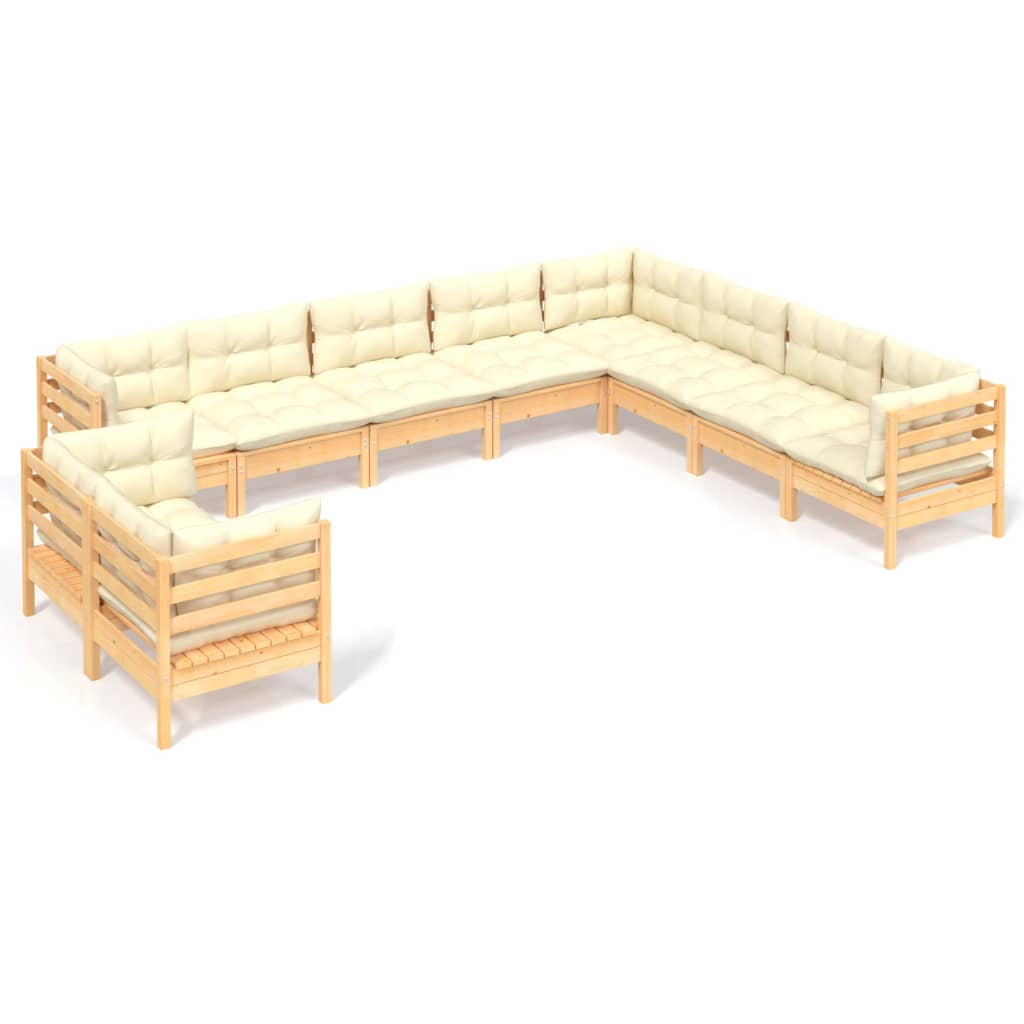 Set Divani da Giardino 10 pz con Cuscini Crema in Massello di Pino cod mxl 48048