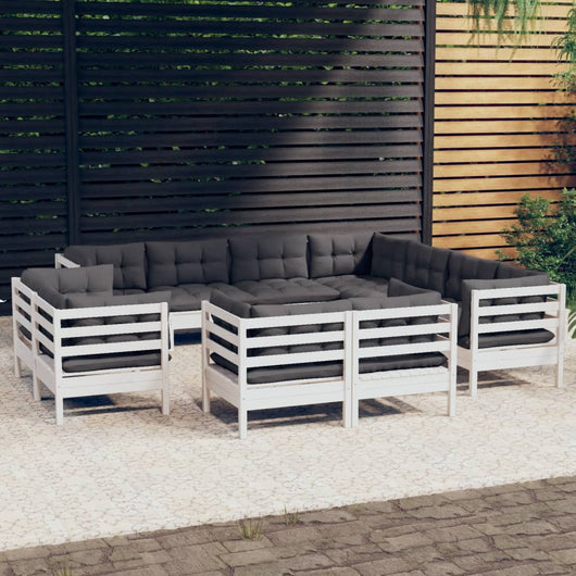 Set Divani da Giardino 11 pz con Cuscini Bianchi Legno di Pino cod mxl 44379