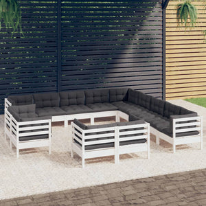 Set Divani da Giardino 13 pz con Cuscini Bianchi Legno di Pino cod mxl 44419