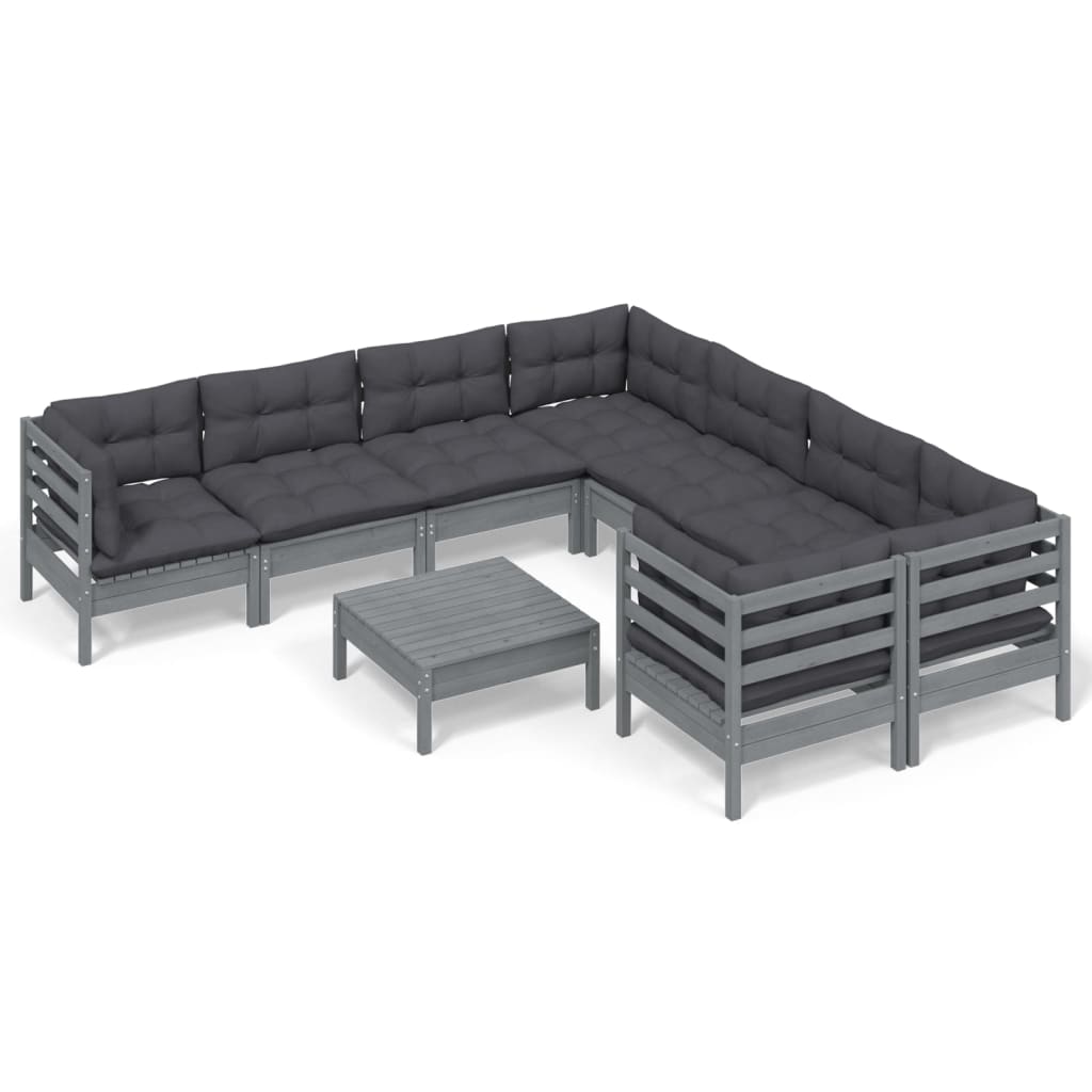 Set Divani da Giardino 9 pz con Cuscini Legno Massello di Pino 3096979