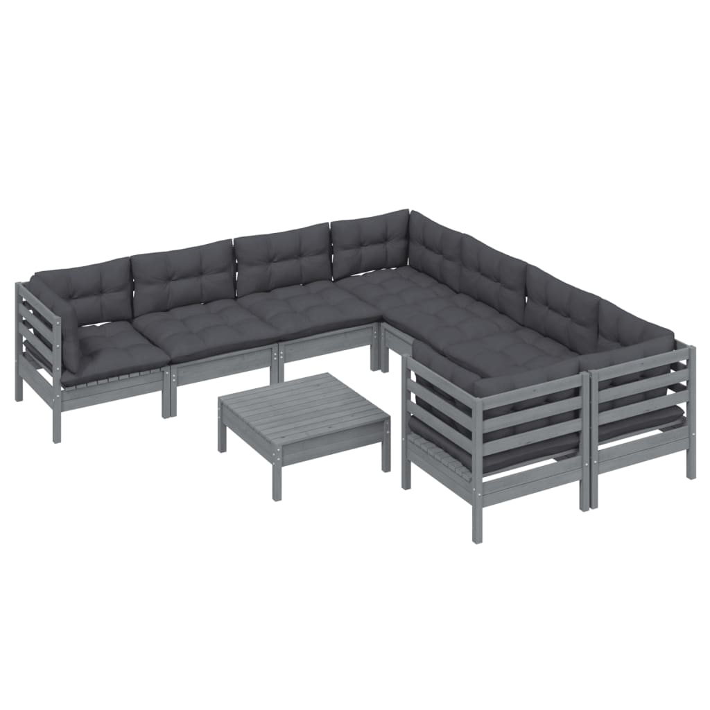 Set Divani da Giardino 9 pz con Cuscini Legno Massello di Pino 3096979