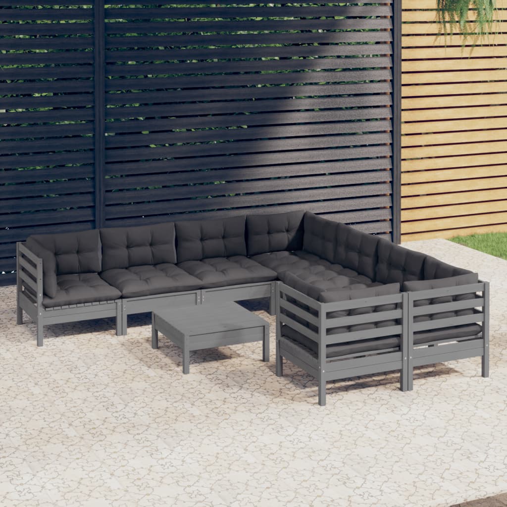 Set Divani da Giardino 9 pz con Cuscini Legno Massello di Pino 3096979