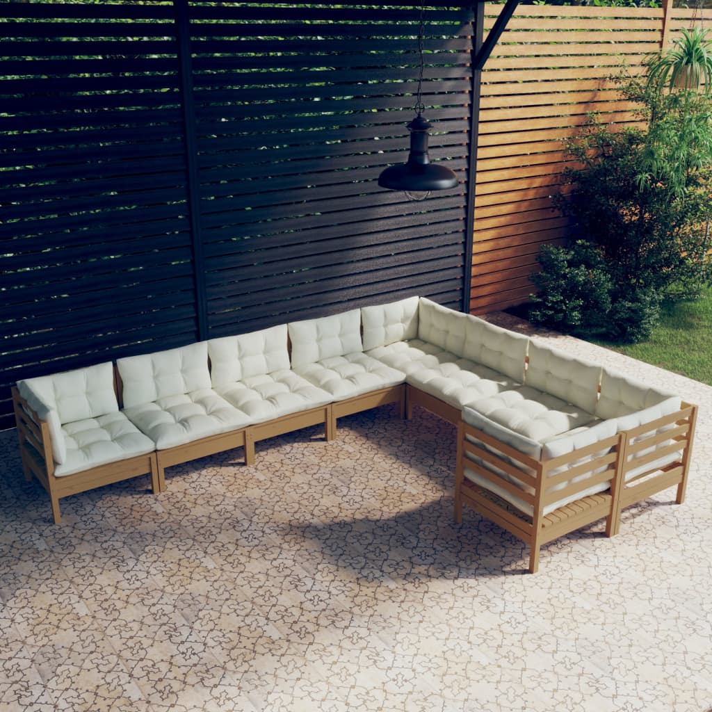 Set Divani da Giardino 9 pz con Cuscini Miele Legno di Pino 3096986