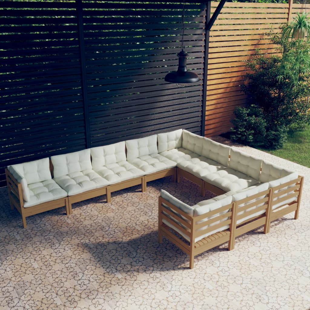 Set Salotto Giardino 10pz con Cuscini Marrone Ambra Legno Pino 3096998