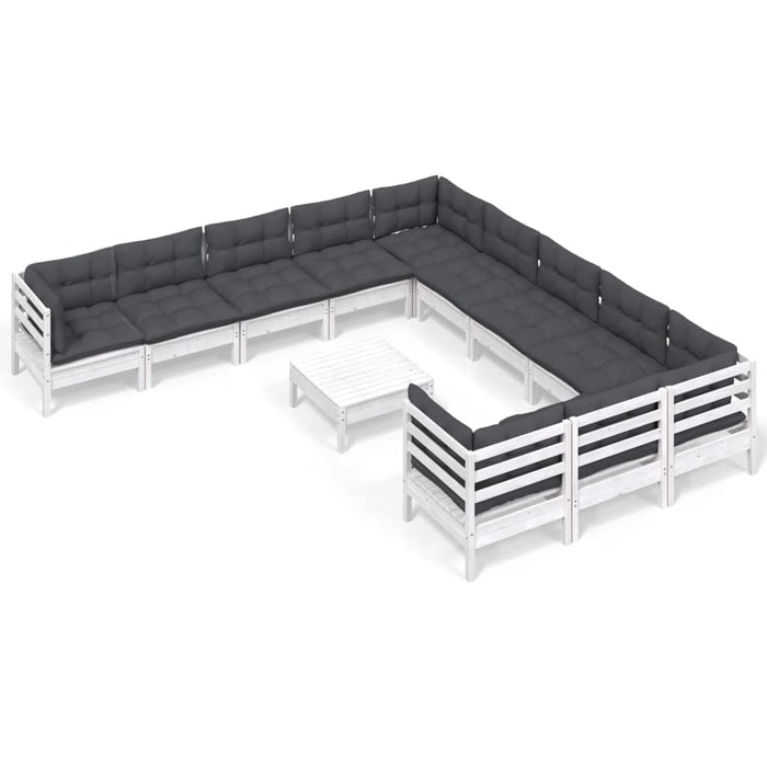 Set Divani da Giardino 12 pz con Cuscini Legno di Pino Bianco 3097026