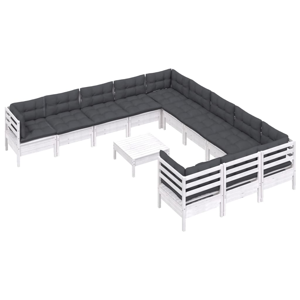 Set Divani da Giardino 12 pz con Cuscini Legno di Pino Bianco 3097026