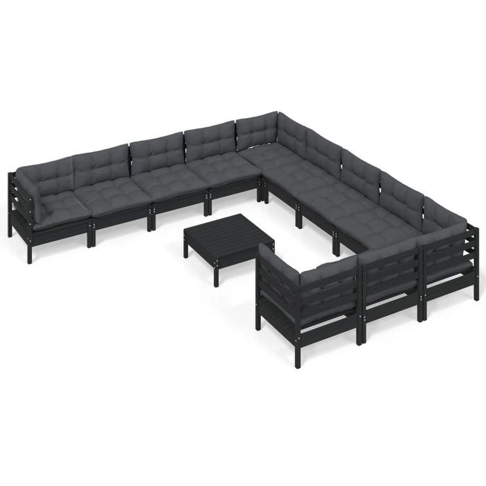 Set Divani da Giardino 12 pz con Cuscini in Legno di Pino Nero cod mxl 43370