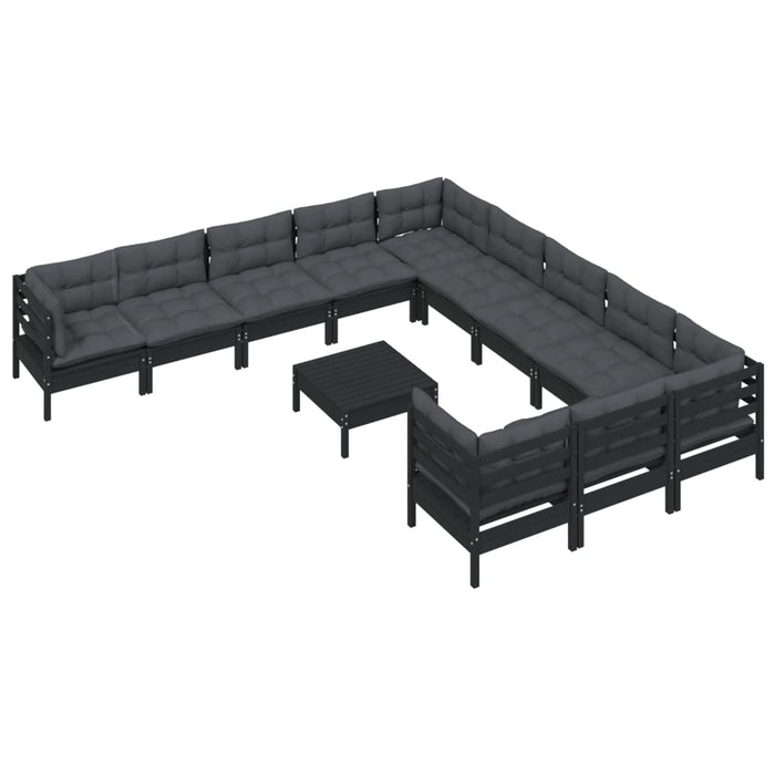 Set Divani da Giardino 12 pz con Cuscini in Legno di Pino Nero cod mxl 43370