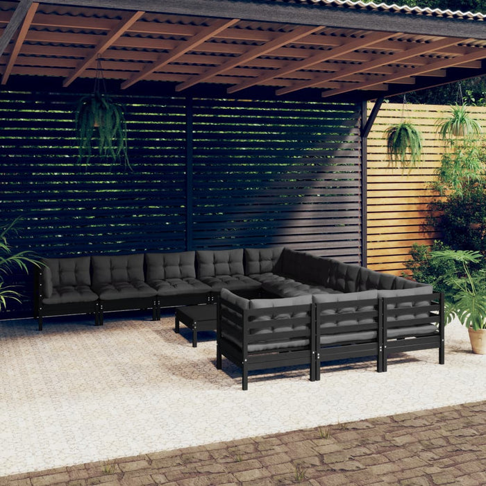 Set Divani da Giardino 12 pz con Cuscini in Legno di Pino Nero cod mxl 43370