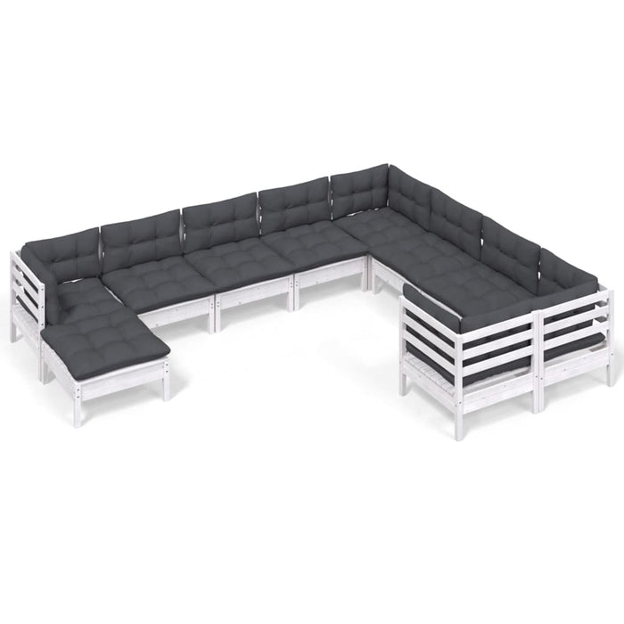 Set Divani da Giardino 10 pz con Cuscini Legno di Pino Bianco cod mxl 44394