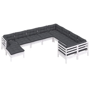 Set Divani da Giardino 10 pz con Cuscini Legno di Pino Bianco cod mxl 44394