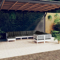 Set Divani da Giardino 10 pz con Cuscini Legno di Pino Bianco 3097032