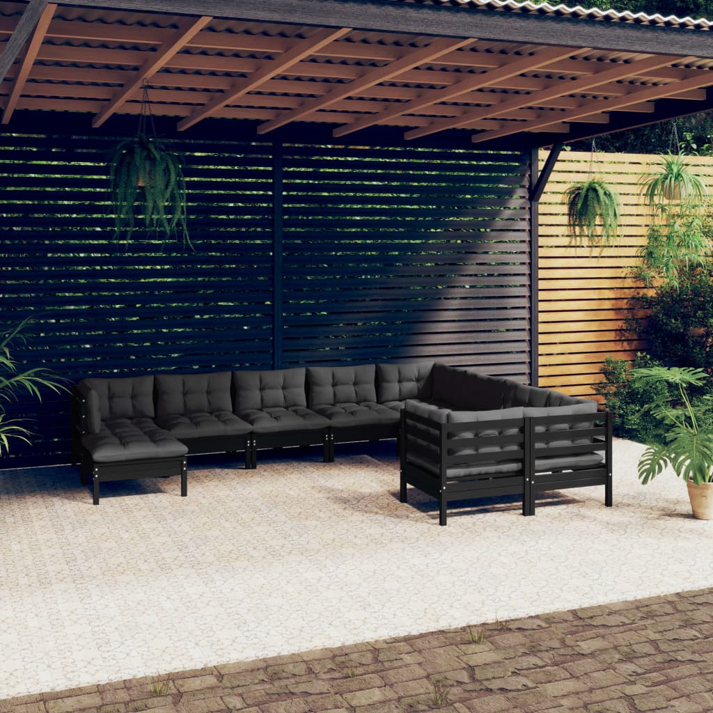 Set Divani da Giardino 10 pz con Cuscini in Legno di Pino Nero cod mxl 43367