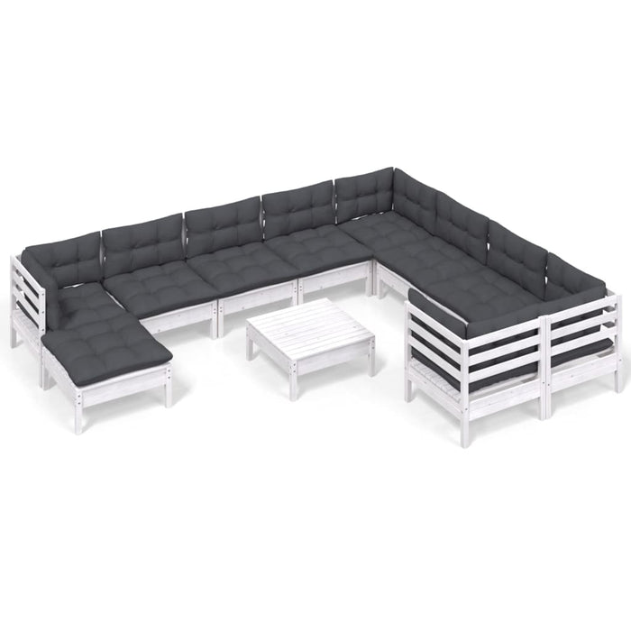 Set Divani da Giardino 11 pz con Cuscini Legno di Pino Bianco cod mxl 44769