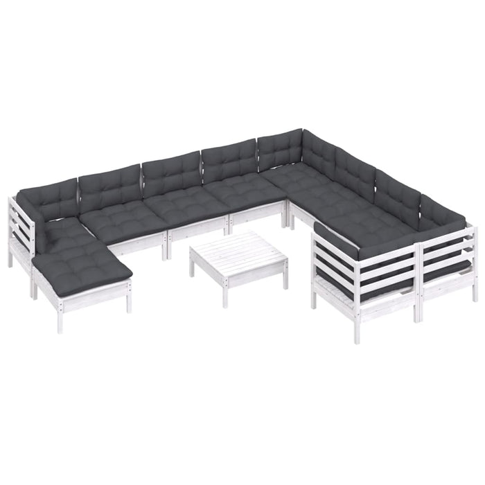 Set Divani da Giardino 11 pz con Cuscini Legno di Pino Bianco cod mxl 44769