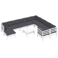 Set Divani da Giardino 11 pz con Cuscini Legno di Pino Bianco 3097038