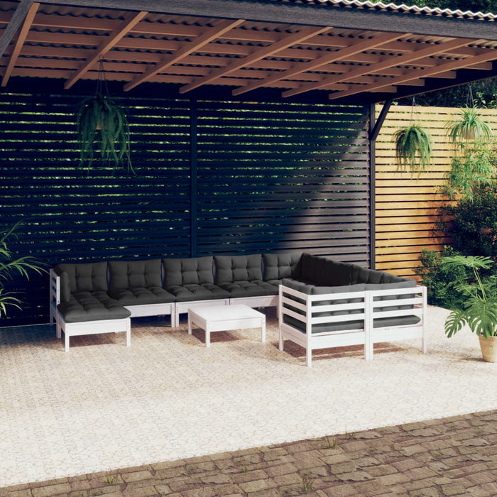 Set Divani da Giardino 11 pz con Cuscini Legno di Pino Bianco cod mxl 44769