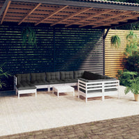 Set Divani da Giardino 11 pz con Cuscini Legno di Pino Bianco 3097038