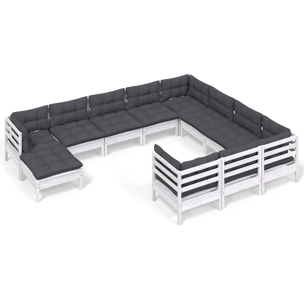 Set Divani da Giardino 11 pz con Cuscini Legno di Pino Bianco cod mxl 44373