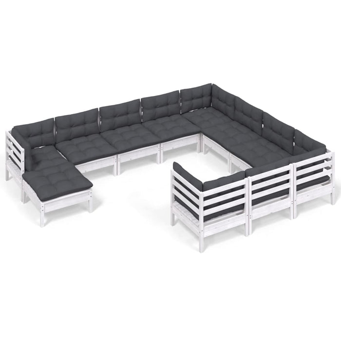 Set Divani da Giardino 11 pz con Cuscini Legno di Pino Bianco 3097044